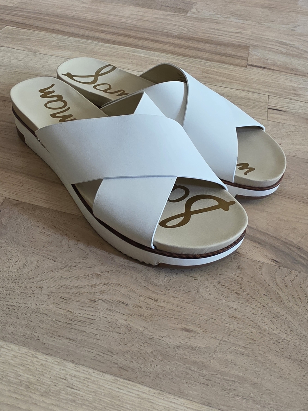 Sam Edelman White Cross-Strap Slide Sandals 'Audrea'